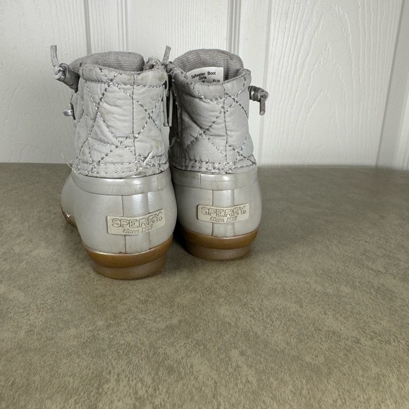 Sperry Silver Saltwater Duck Rain Boots Toddler Lace Up Metallic Size 6m - Picture 4 of 8